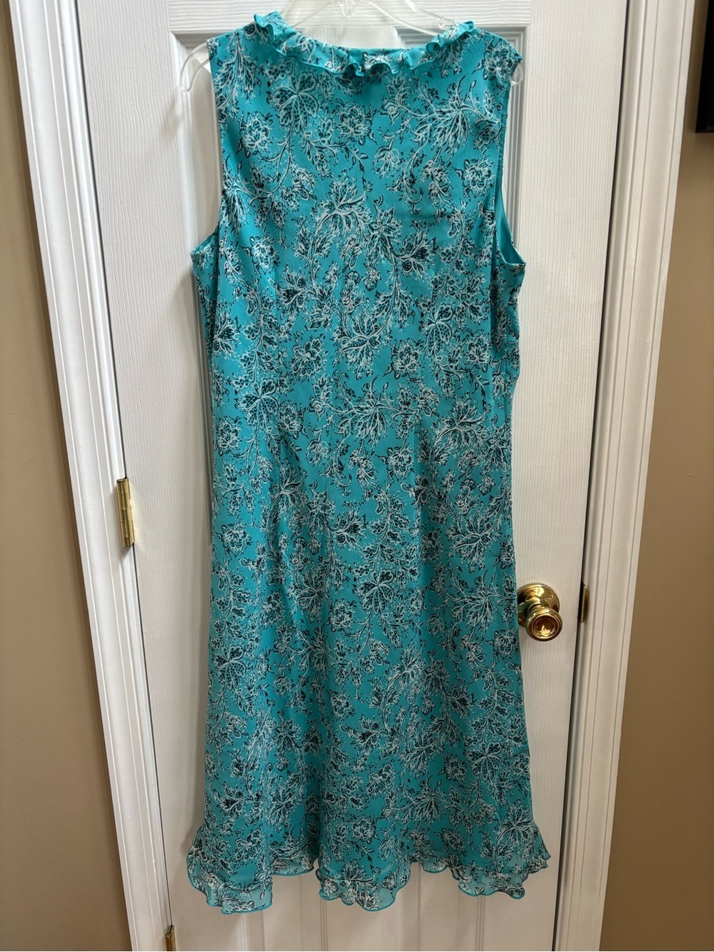 LOFT Woman’s Turquoise Floral Ruffle V-Neck Sleeveless Sun Dress, Size 12, EUC - Picture 3 of 4